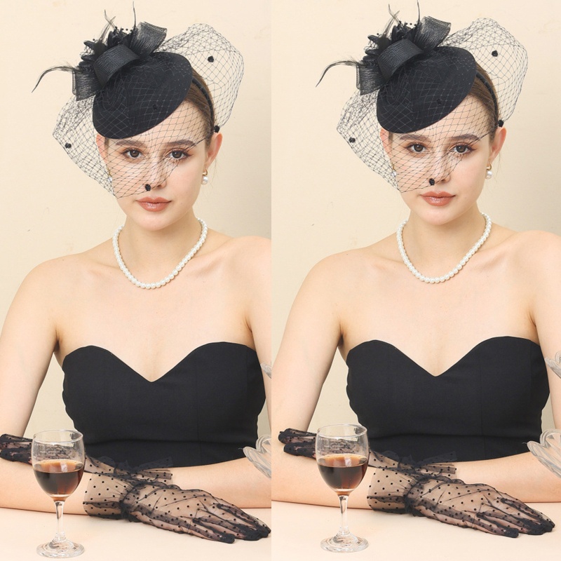 Coo 2 Chiếc Nữ Hoàng Gia Sợi Veil Mũ Cưới Cocktail Tiệc Lưới Găng Tay Nữ Mạng Lưới Lông Mũ Đảng Fedora Cap