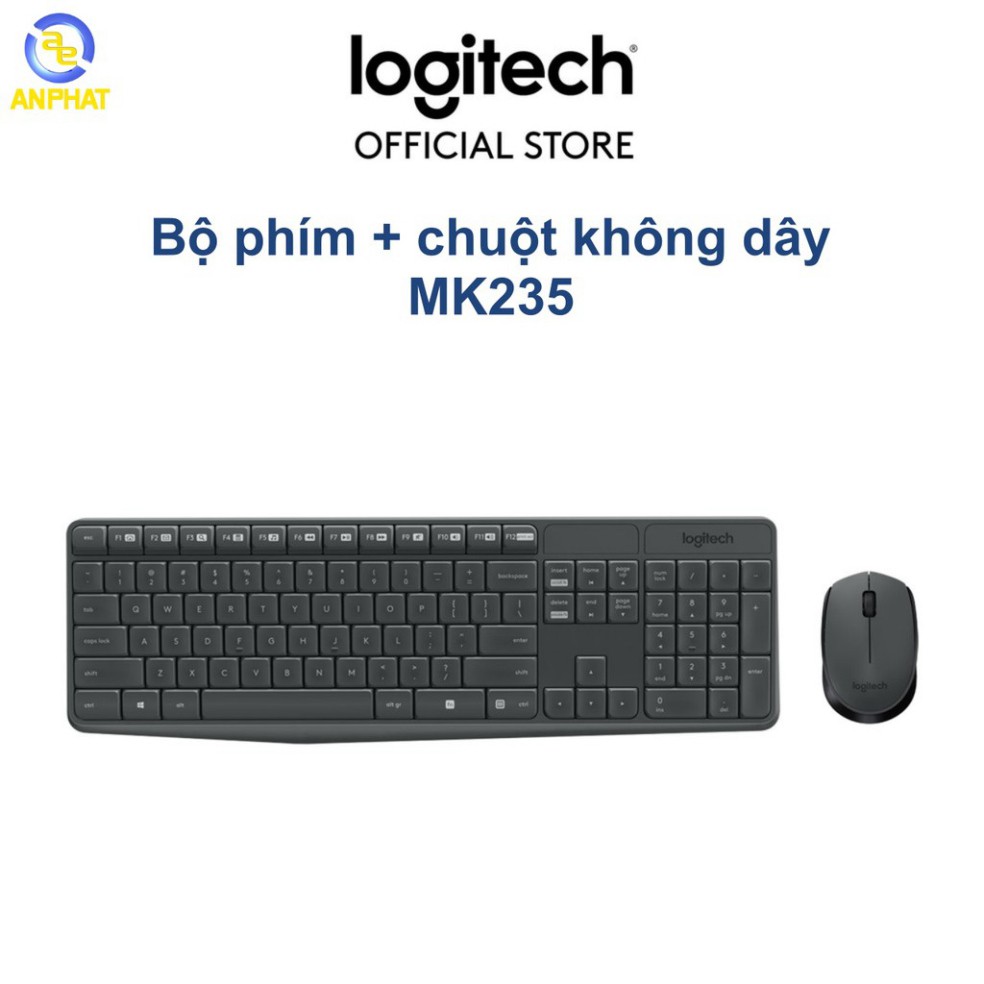 [Mã ELCL7 giảm 7% đơn 300K] Bộ bàn phím chuột không dây Logitech MK235 (Đen)