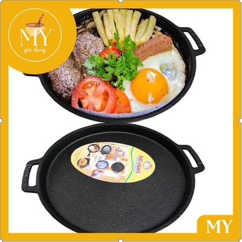 Chảo gang tròn có 2 quai Vạn Lợi chống dính ,đổ bánh xèo , bò bít tết ,bò né tiện dụng đa năng
