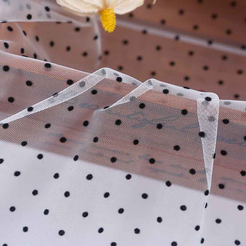 Đổ xô Lưới Dệt Kim Vải Nylon Đen Trắng Chấm Bi Lưới Vải DIY Để May Váy Cưới Mỗi Sân TJ5118