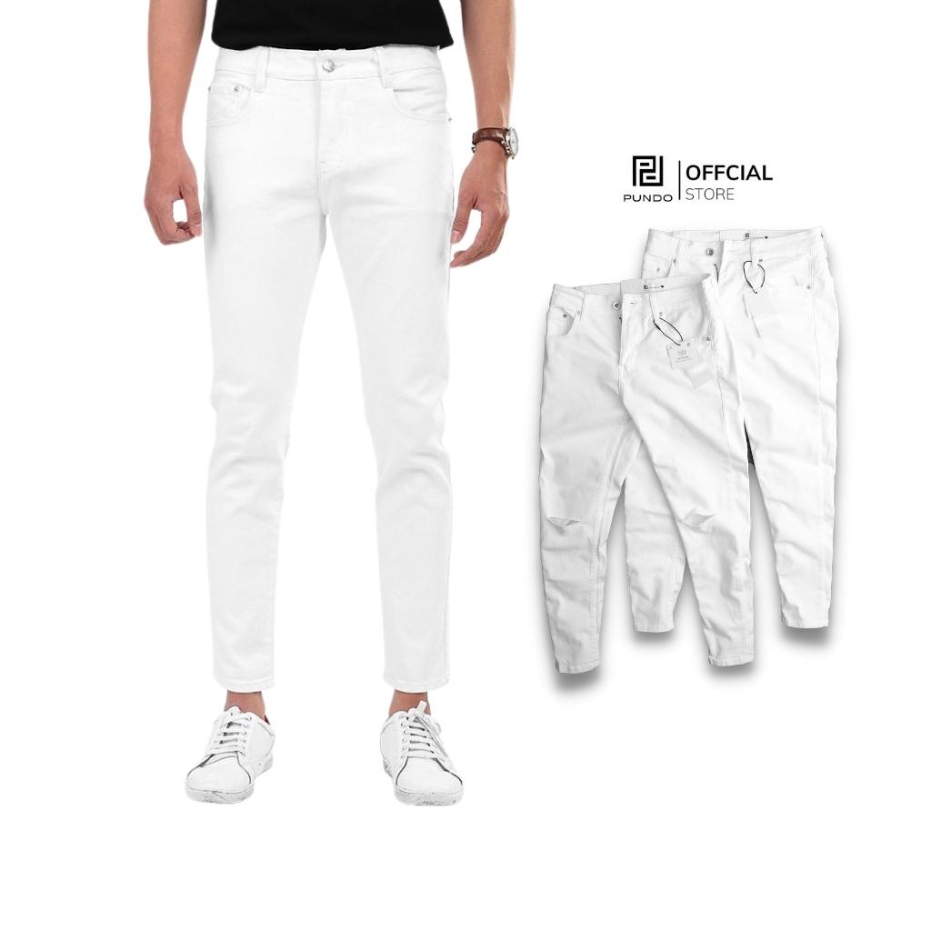 Quần jean nam dài PUNDO màu trắng basic chất cotton jean cao cấp dễ phối QJPD08