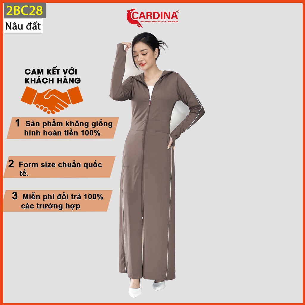 Áo chống nắng nữ CARDINA 2 lớp dáng dài liền thân chất thun lạnh Nhật cao cấp viền chống tia UV 2BC