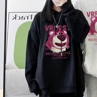 Áo Hoodie Tay Dài Dáng Rộng In Hình Gấu Và Dâu Tây Dễ Thương Thời Trang Cho Nam Và Nữ Size M-3XL