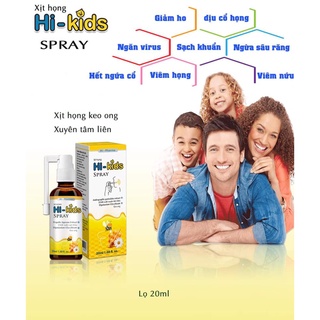 Xịt họng Hi- Kids Spray chiết xuất keo ong,xuyên tâm liên,giảm ho ngứa rát họng