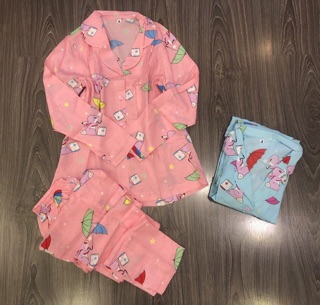Đồ bộ pijama tay dài chất liệu siêu mát thích hợp cho mùa hè, hình chụp thật