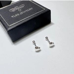 Khuyên tai bạc nữ TLEE tim phồng mini chốt bi vặn bạc 925 cao cấp xinh xắn TLEE JEWELRY B0286