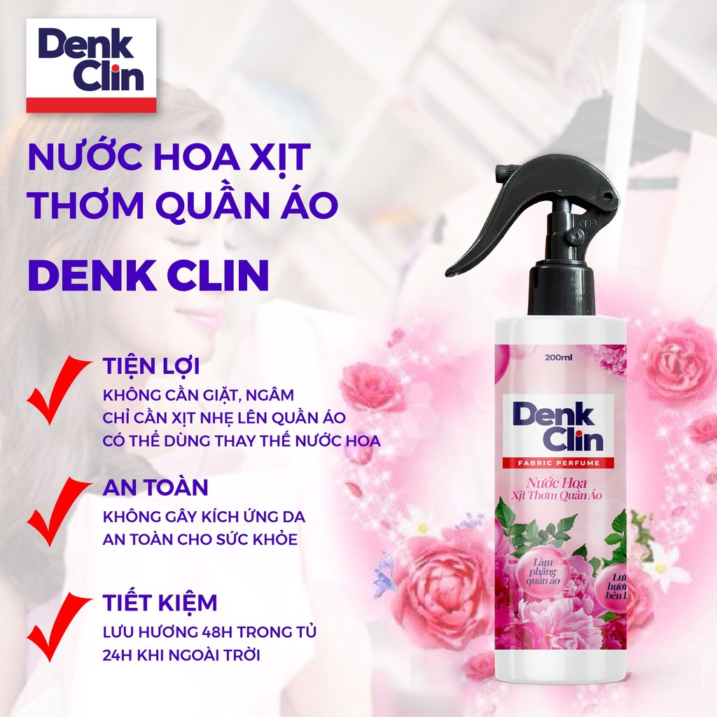 Nước hoa xịt thơm quần áo Denkclin 200ml