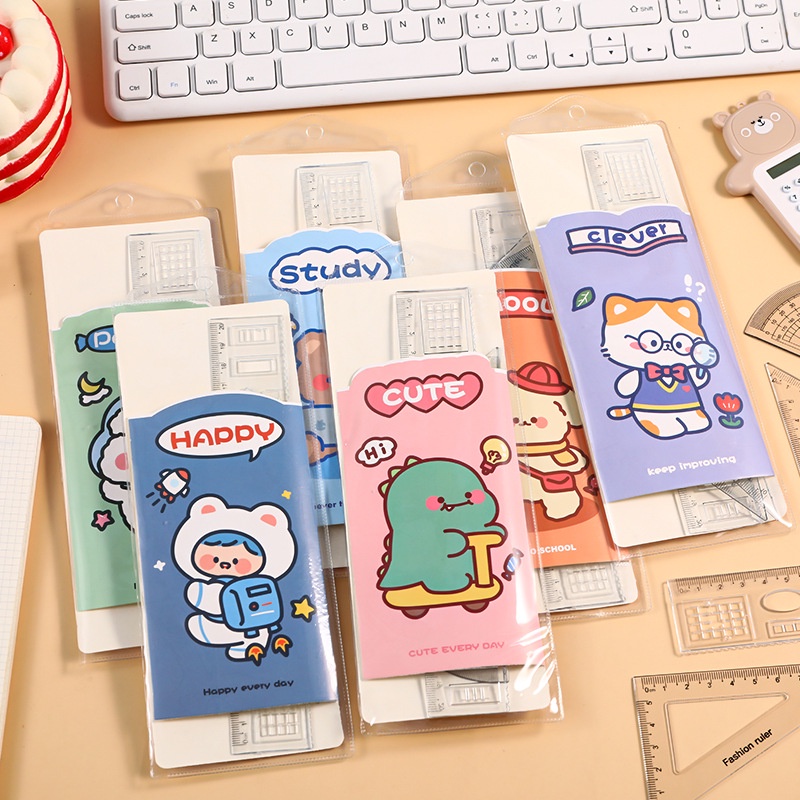 3 Bộ 4 Thước Kẻ Kèm Túi Bấm