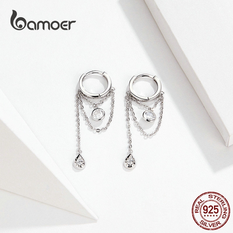 Bamoer Bông Tai bạc Dáng Dài Mặt Hình Giọt Nước Thời Trang Cho Nữ Ce638