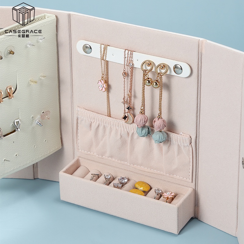 Casegrace Hộp Đựng Trang Sức Hình Quyển Sách Gập Lại Được Có Gương Trưng Bày Dành Cho Bạn Nữ