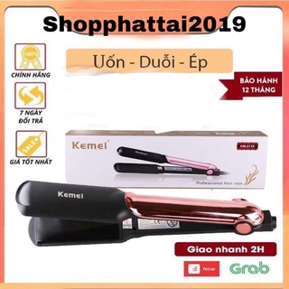 Máy duỗi tóc, kẹp thẳng, ép tóc, uốn cúp làm tóc xoăn lọn đa năng 2in1 Kemei KM-2113