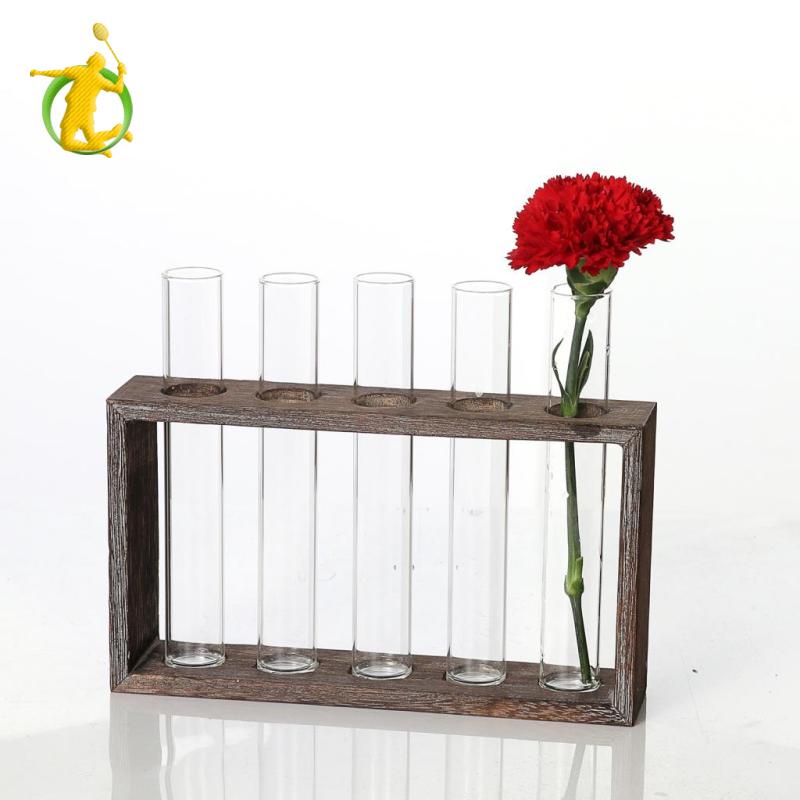 [Asiyy] Ống thử nghiệm Bình thủy tinh Khung gỗ Để bàn Bình đứng 5 ống