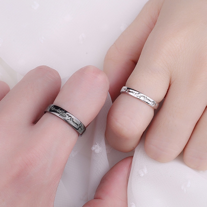 Nhẫn hở hình trái tim màu trắng đen lãng mạn sành điệu cho các cặp đôi