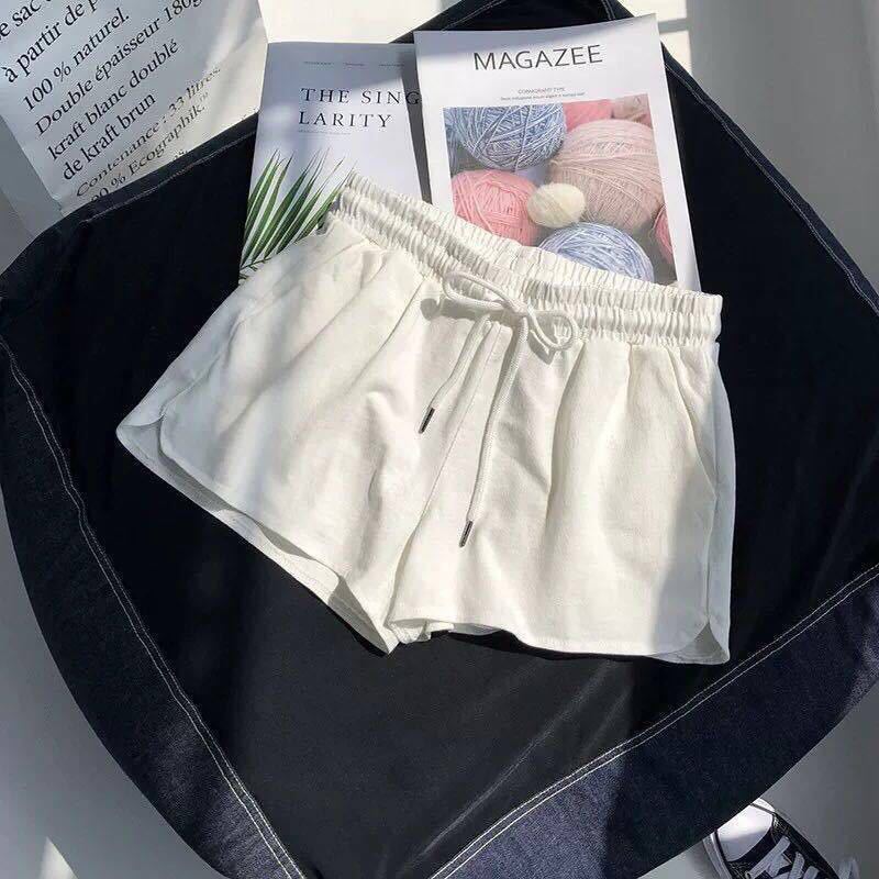 Quần short nữ eo cao co giãn, phong cách thể thao, màu trơn, phù hợp mặc hàng ngày, style Hàn Quốc