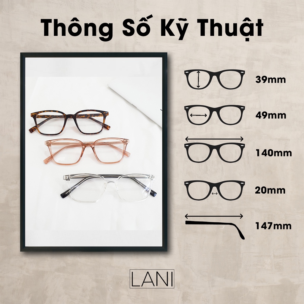Ảnh Gọng kính cận nam nữ dáng vuông lõi thép bền nhẹ LANI 7110 - Lắp mắt cận theo yêu cầu 1
