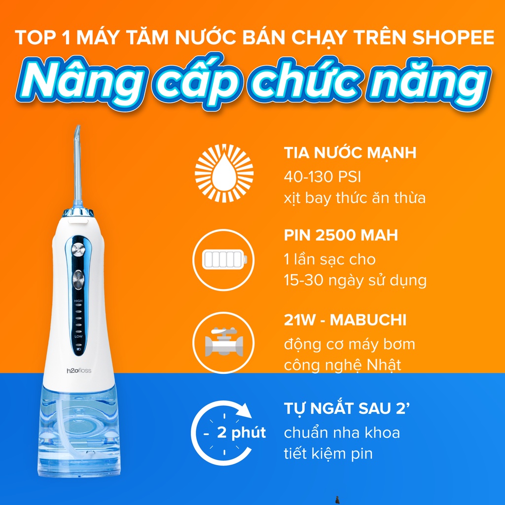 Ảnh Máy tăm nước cầm tay H2ofloss HF9P + Bàn chải điện sóng siêu âm Maxcare Hera Whitening SE 2
