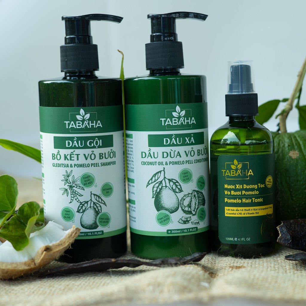 Ảnh Combo Dầu Gội Dầu Xả Và Xịt Dưỡng Tóc Bồ Kết Vỏ Bưởi Tabaha Cho Tóc Rụng, Tóc Khô, Mọc Tóc Nhanh 2