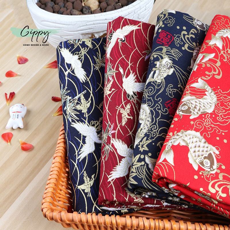 Vải Cotton họa tiết Nhật Bản 45x50cm, may đồ doll, obitsu, khăn ...