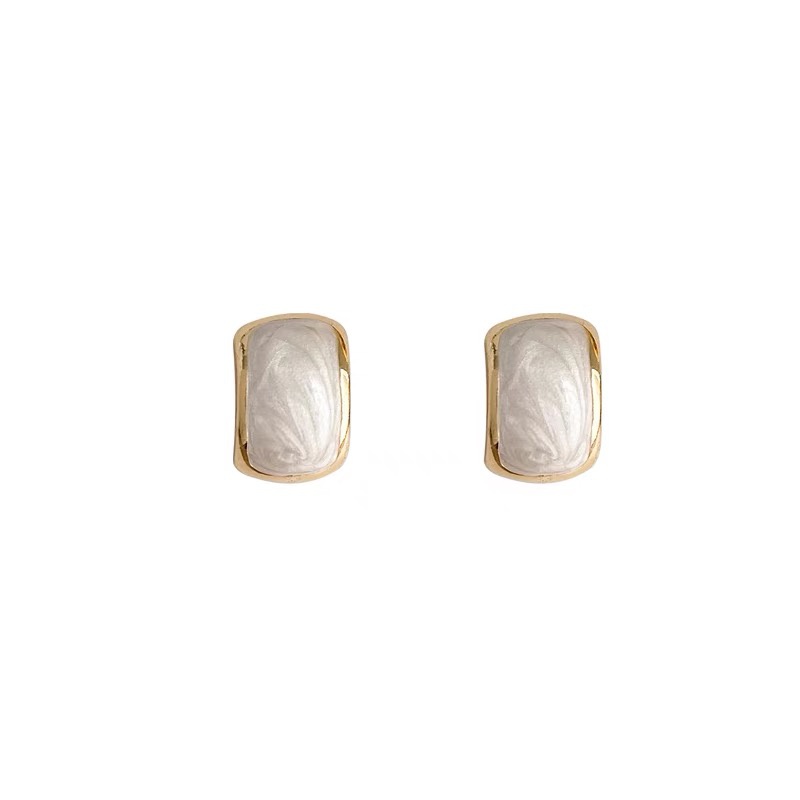 Bông Tai Opal Trắng Phong Cách Cổ Điển Đơn Giản, Kẹp Tai Kim Bạc