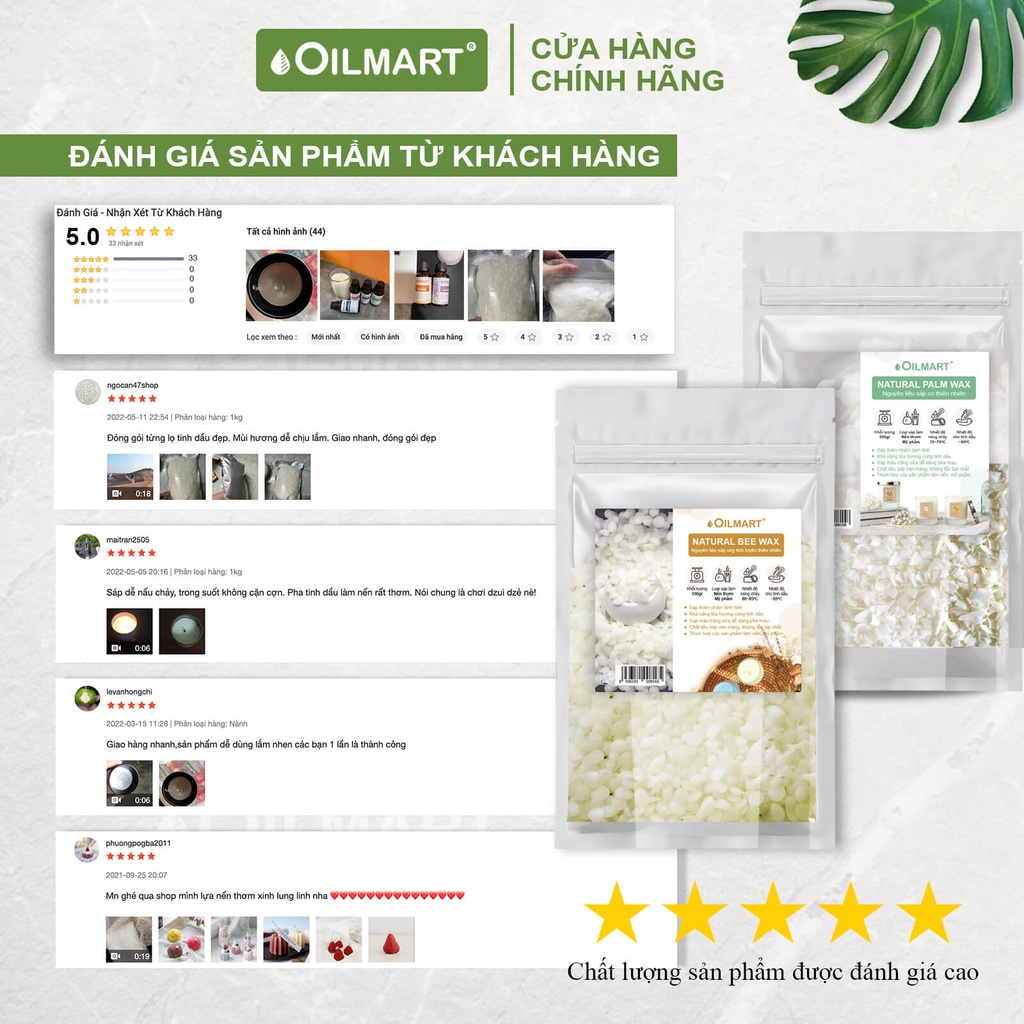 Ảnh Sáp Ong Tự Nhiên Oilmart Natural Beeswax dạng viên, màu trắng ngà làm nến, son, kem dưỡng. 3