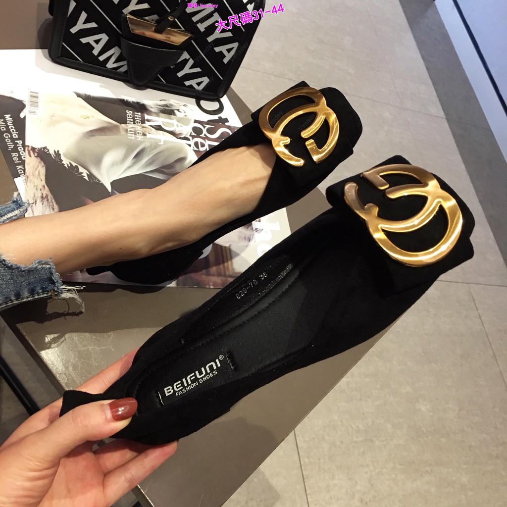 Plus Size Giày Nữ (31-44) Giày Đơn Nữ Mũi Vuông Đế Bằng Tất Cả Trận Đấu Giày Đậu Hà Lan Đen Muỗng Giày Size Lớn 44 43 42 41 Giày Nữ Size Nhỏ 31 32 33
