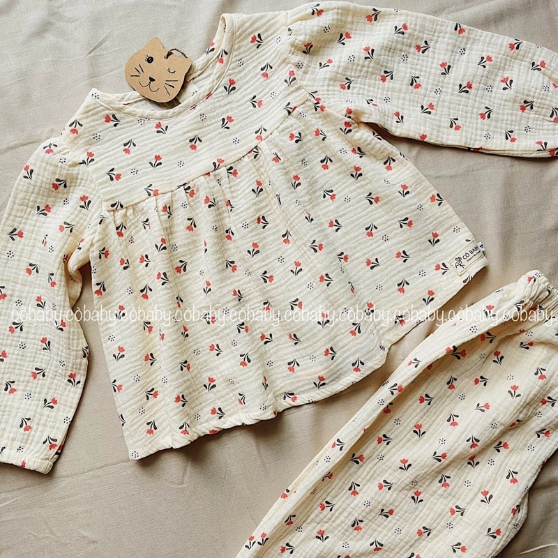 Bộ ngủ dài vải xô muslin họa tiết xinh cho bé trai bé gái