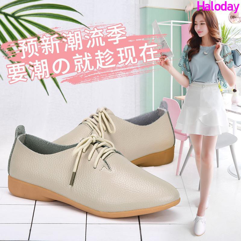 Giày Nữ Size Lớn (35-44) 41 42 43 44✨Phiên Bản Hàn Quốc Ren-Up Da Thật Chính Hãng Giày Trắng Nữ Giày Đế Bằng Mũi Nhọn Sâu Miệng Đế Mềm Giày Sinh Viên Thường Ngày