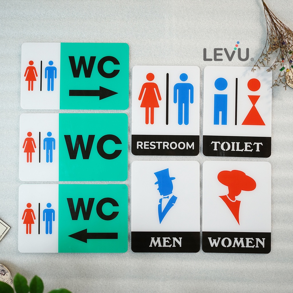 Bảng toilet mica chỉ hướng nhà vệ sinh WC - Restroom - Men - Women