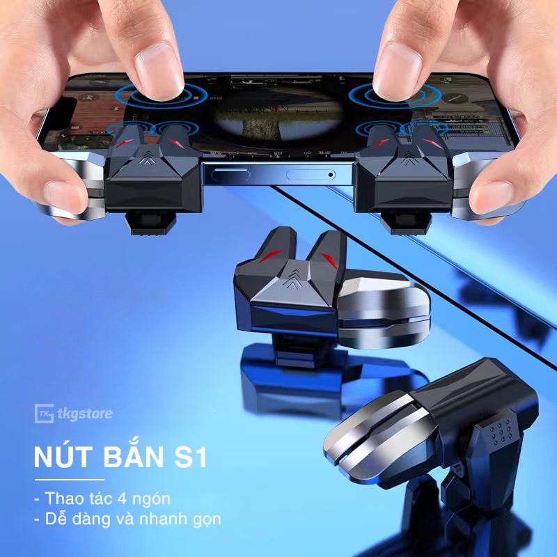 Nút bấm chơi game S1 bắn Pubg Mobile Free Fire 6 ngón cực nhạy kẹp rộng 13mm dùng cho mọi điện thoại