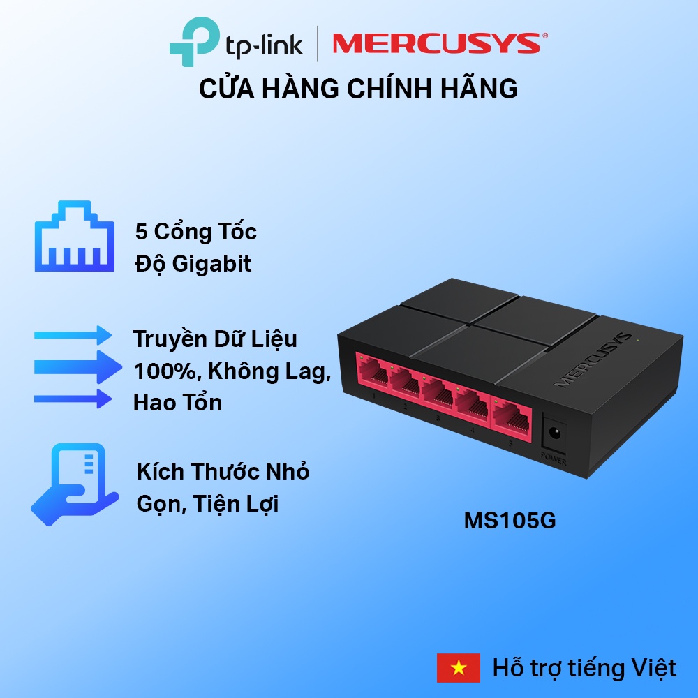 Bộ Chia Tín Hiệu Để Bàn Mercusys MS105G 5 Cổng Switch Port 10/100/1000 Mbps