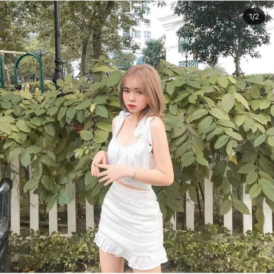 SET ÁO DÂY VÁY 2 MÀU TRẮNG ĐEN - MIE LEE SET