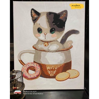 Tranh số hóa tự tô màu Madoca có khung 40x50cm Mèo bánh Donut T72