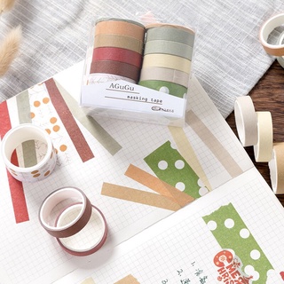 Set 10 cuộn băng keo dán trang trí washi DIY nhiều mẫu tùy chọn dành cho sổ tay nhật ký