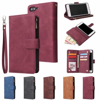 Dành Cho iPhone 11 Pro X XR XS Max 7 8 6 6s Plus SE 2 3 2020 2022 Vỏ Đa Năng Dây Kéo Ví Da PU Flip Cover