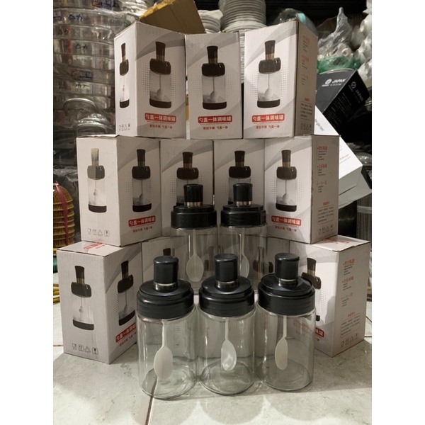 Set 5 Hũ Thủy Tinh Đựng Gia Vị Kèm Muỗng Nhựa Múc 250ml