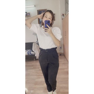 SET ÁO TRẮNG CỔ BÈO QUẦN ĐEN SUÔNG LƯNG CAO❤HÀNG SẴN SQD1209