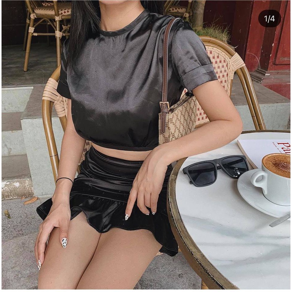 SET ÁO VÀ CÁY XẾP LI TẦNG 2 MÀU TRẮNG ĐEN - PARTY SET