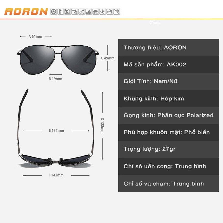 Ảnh Kính Râm Nam Thời Trang Phân Cực Chống Lóa, Chống Chói Lái Xe Đi Đêm Kiểu Dáng Phi Công AK002 - AORON 2