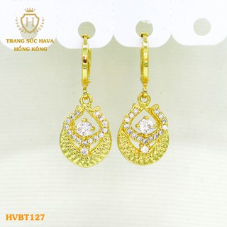 Bông Tai, Khuyên Hoa Tai Nữ Dáng Dài Xi Mạ Vàng Non Cao Cấp - Trang Sức Hava Hong Kong - HVBT127