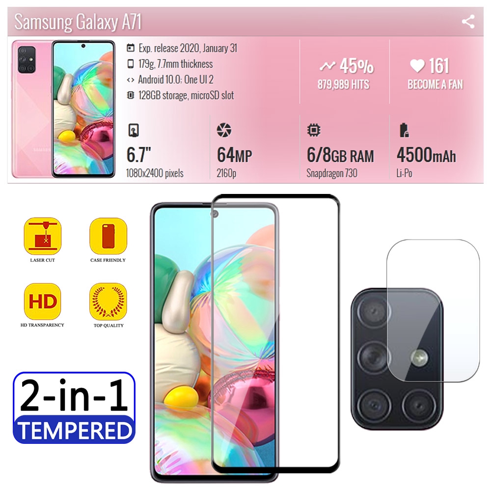 2in1 Samsung Galaxy A42 A71 A51 S20 Plus S20 Ultra Note 10 Lite S10 Lite A50 A30S A20 A30 A50s A70 A11 A21 A41 A70E Kính Bảo Vệ Và Ống Kính Máy Ảnh Bảo Vệ Màn Hình Kính Cường Lực Phim HD
