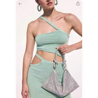 Túi xách nữ đính đá quai dây đôi thắt nút Crystal Mesh Bag