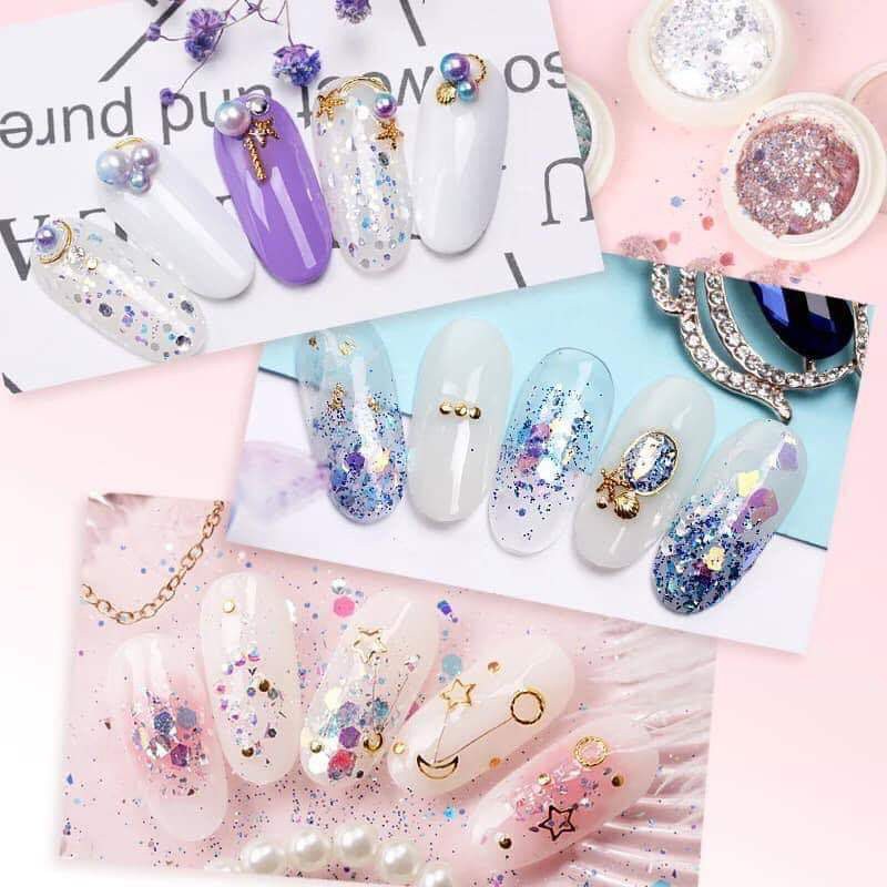 Set nhũ kim tuyến 8 màu trang trí móng đắp ẩn gel 6D