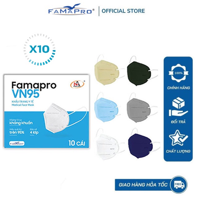 Ảnh COMBO 10 Hộp khẩu trang y tế kháng khuẩn 4 lớp Famapro VN95 (10 cái/hộp) 2
