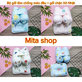 Bộ chẹn sơ sinh - gối chặn cho bé vải xô Nhật mềm mịn chống méo bẹp đầu, chống giật mình