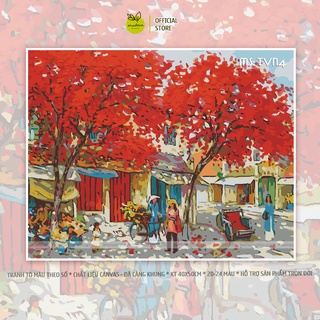 Tranh tô màu số hóa Madoca có khung 40x50cm Phố Đỏ TVN4