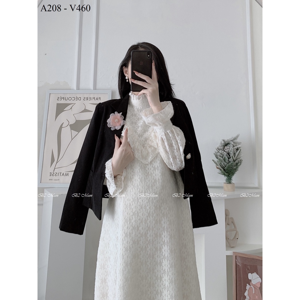 A208 Áo bầu vest hoa cài đen cực sang trọng cho nàng đi chơi dạo phố dự tiệc B2 MUM