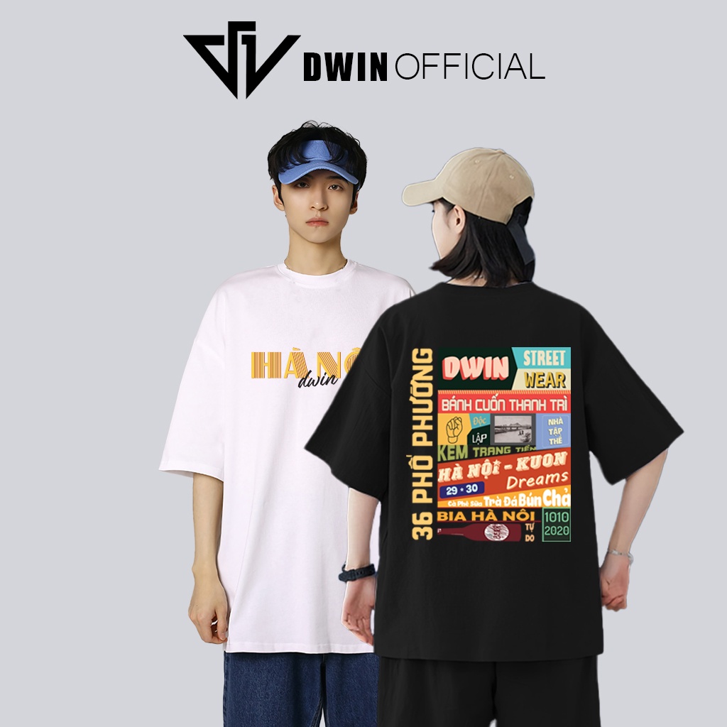 Mô tả Áo thun unisex Hà Nội 36 phố phường thời trang DWin basic tee phông trơn nam nữ tay lỡ oversize form rộng - 1