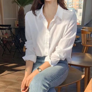 Phong cách hàn quốc nữ nữ dáng rộng áo sơ mi dài tay áo baju baju wanita lengan panjang