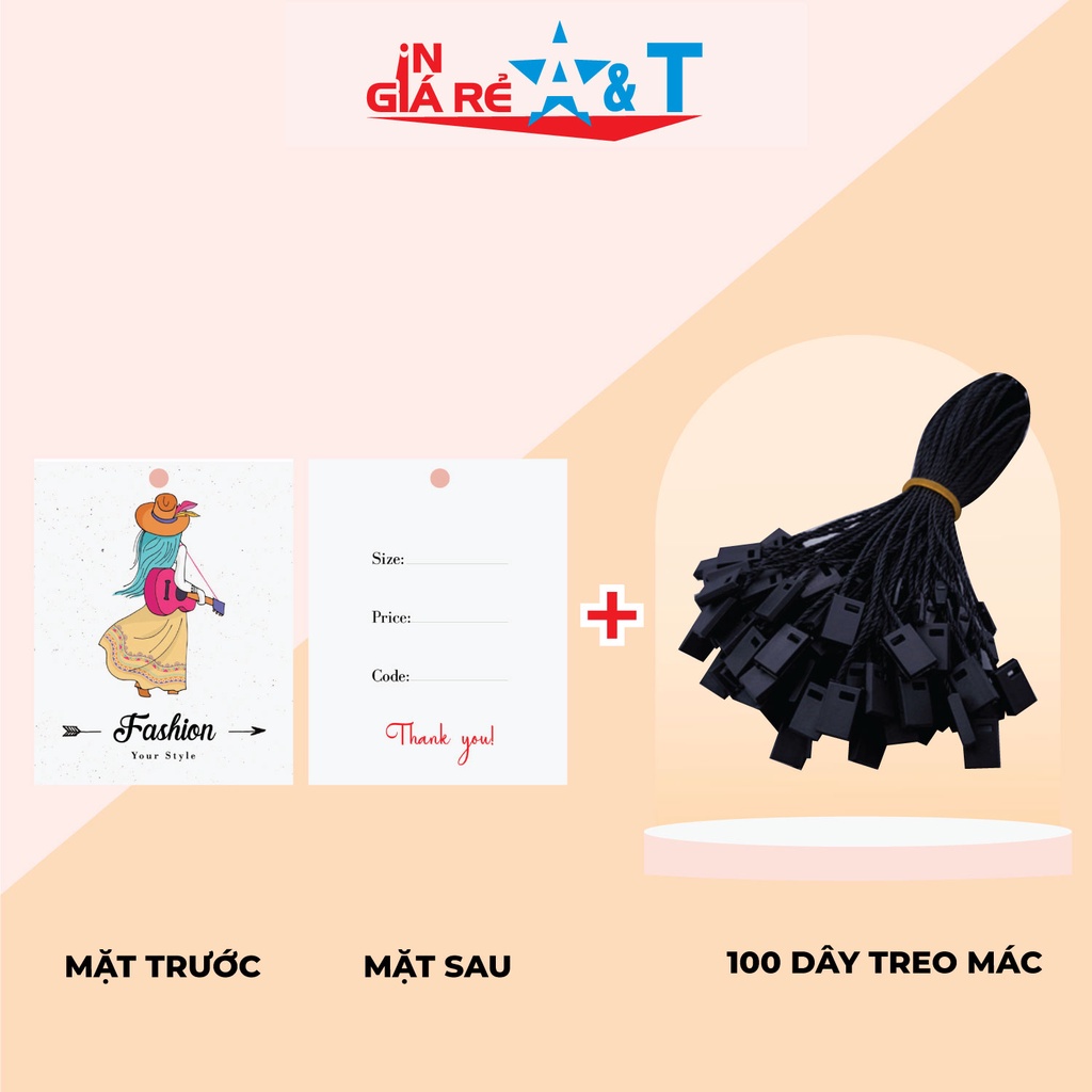 Mác quần áo combo 100 mác + 100 Dây Treo Thẻ Bài - Dây Dù Xâu Tag (Mác) Quần Áo