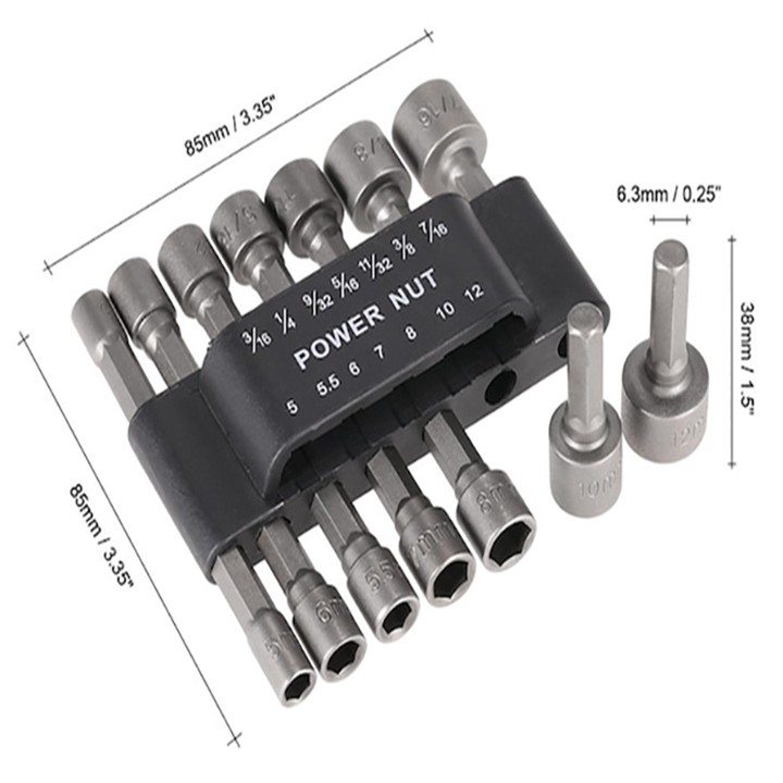 Bộ 14 đầu khẩu vặn ốc lục giác gắn máy khoan - đầu tuýp lục giác